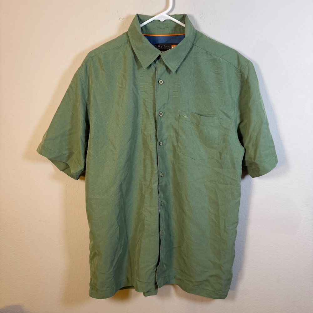 Quiksilver Waterman Collection Mens Green Micro Check Short Sleeve Shirt M